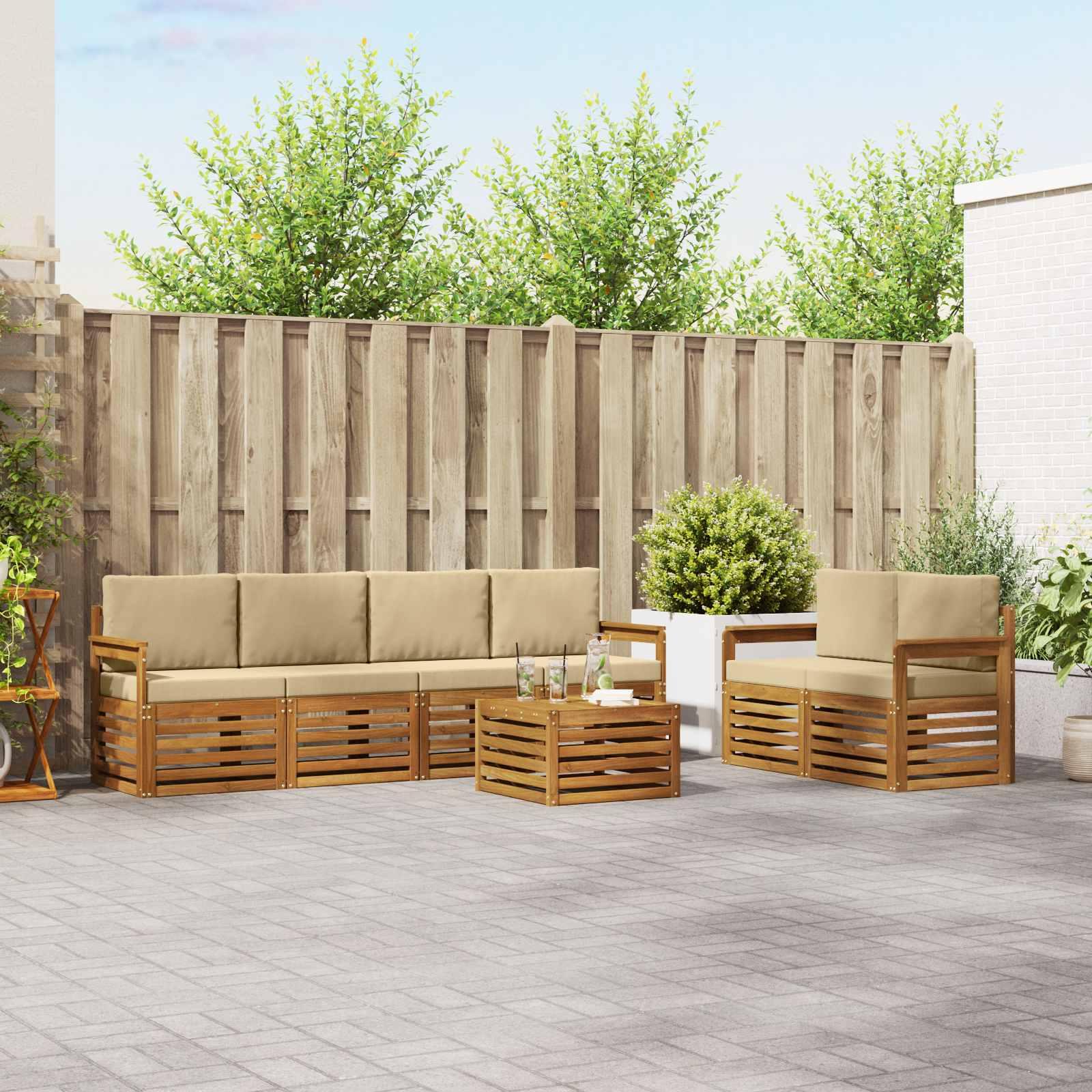 Udendørs sofagruppe 7 stk Naturlig og Beige Massivt Akacietræ
