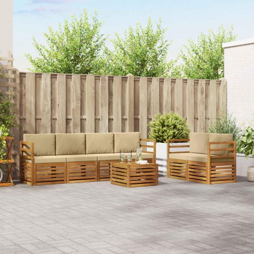 Udendørs sofagruppe 7 stk Naturlig og Beige Massivt Akacietræ