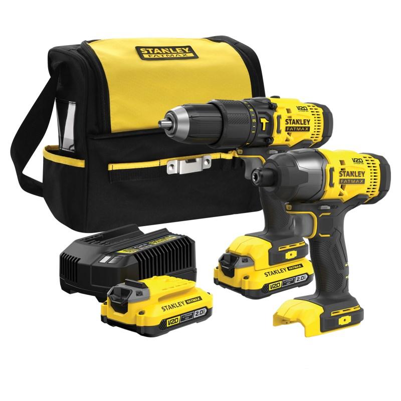 Stanley FatMax V20 18V duo sæt – boremaskine + slagskruetrækker med 2×2,0 Ah, lader og taske billede