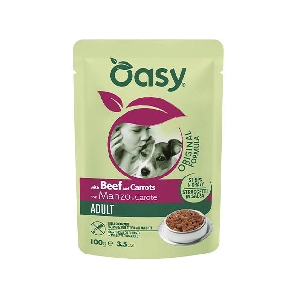 Oasy Strips i sauce - Adult med oksekød og gulerødder, vådfoder til hund - 100 g