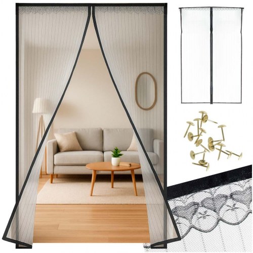 Magnetisk myggenet til dør – 85 × 210 cm, sort