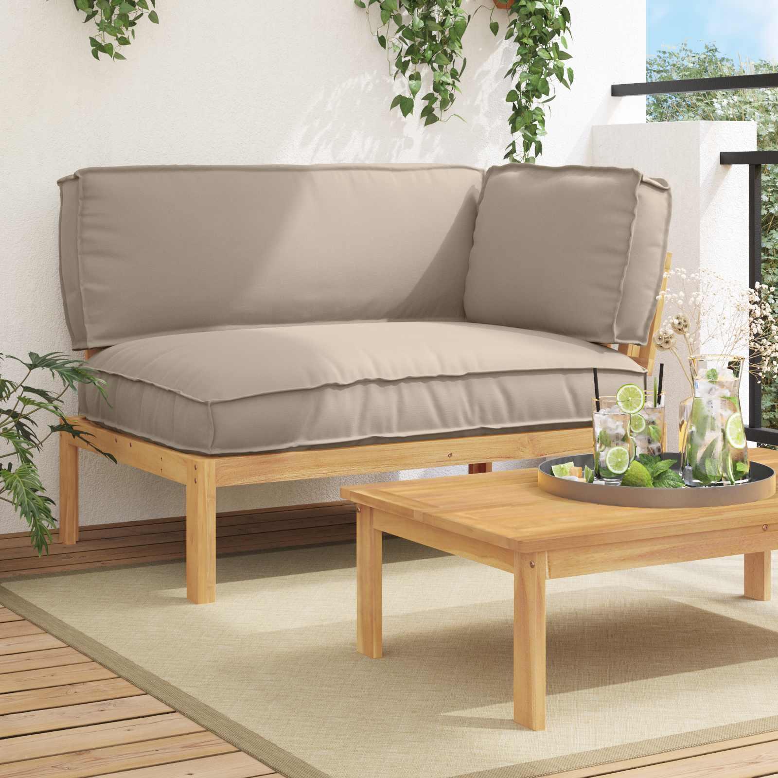 Sofa sæt med puder - gråbrun, 133 × 92 × 69 cm, massivt akacietræ