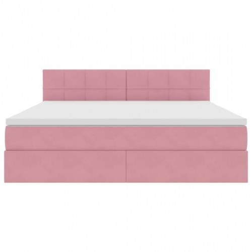 Seng med opbevaring og LED med LED Lyserød 160 x 200 cm Fløjl