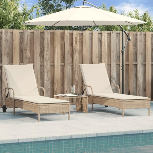 Liggestole 2 stk. med hynder polyrattan beige