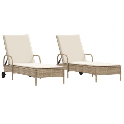 Liggestole 2 stk. med hynder polyrattan beige