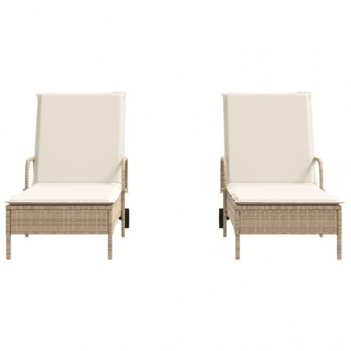 Liggestole 2 stk. med hynder polyrattan beige