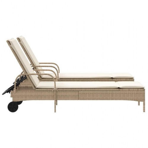 Liggestole 2 stk. med hynder polyrattan beige