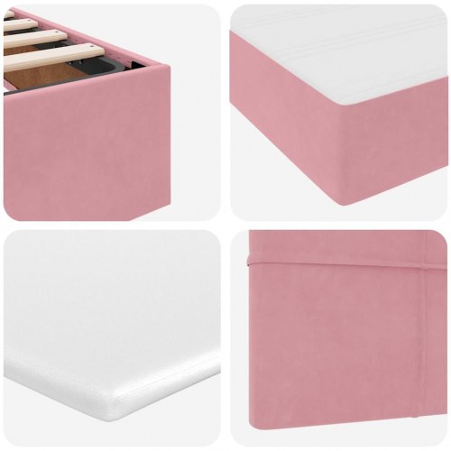 Seng med opbevaring og LED med madras Lyserød 90 x 190 cm Fløjl