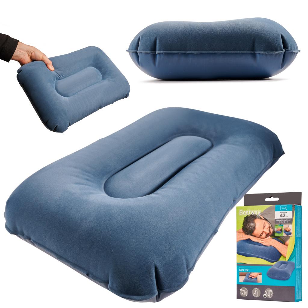 Bestway 67121 oppustelig velour rejsepude - navy blå, 42 × 26 × 10 cm
