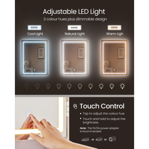 Makeupbord med LED-lys, spejl og skuffer – 40 × 98,3 × 145 cm, moderne toiletbord i cloud hvid