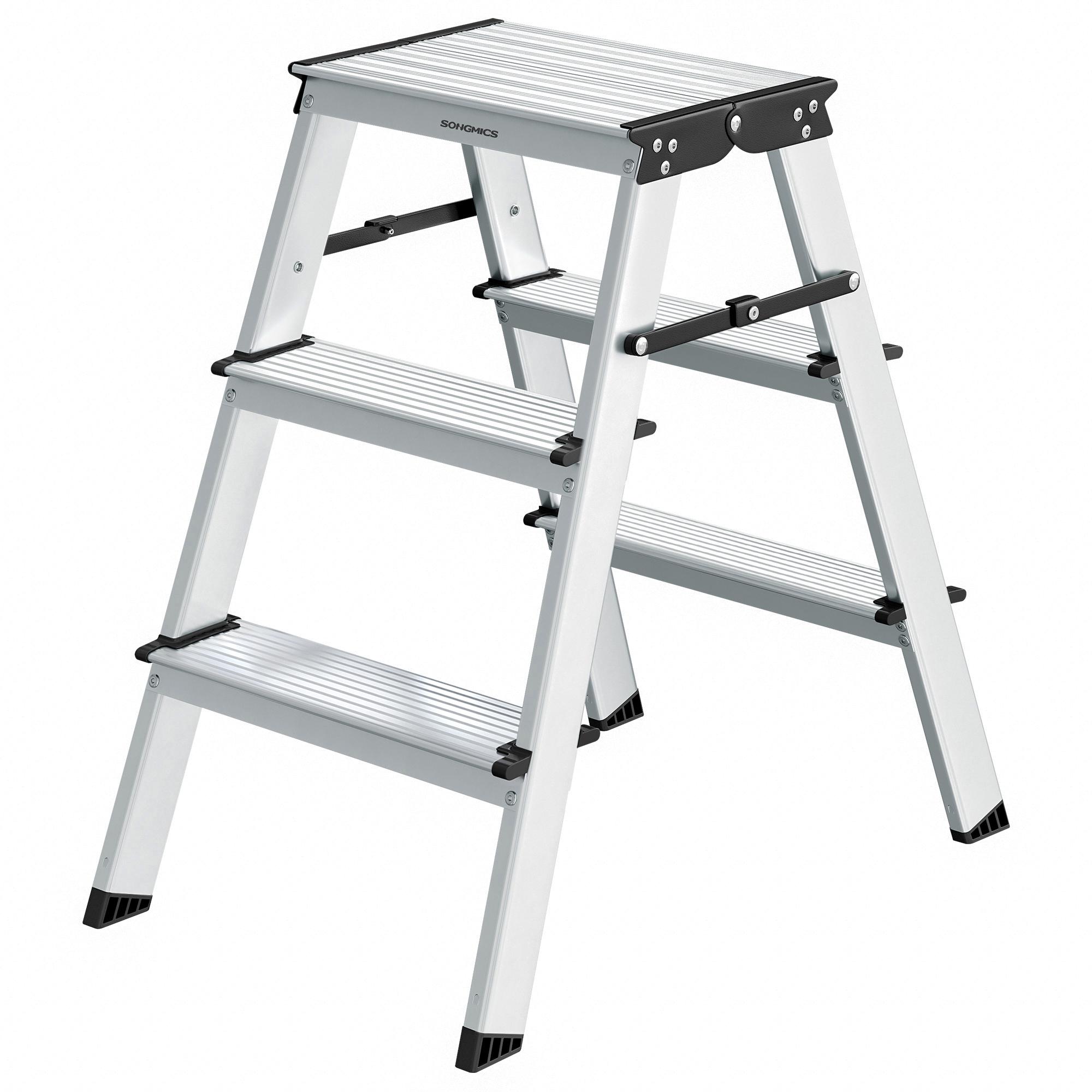 Aluminium trappestige 3 trin - sammenklappelig, 150 kg, sølvgrå/sort (GLT23K)