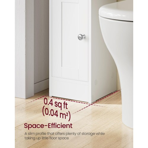 Slankt badeværelsesskab – hjørneskab til gulv, smal toiletrulleopbevaring, justerbare hylder, venstre/højre-hængte døre – Cloud White