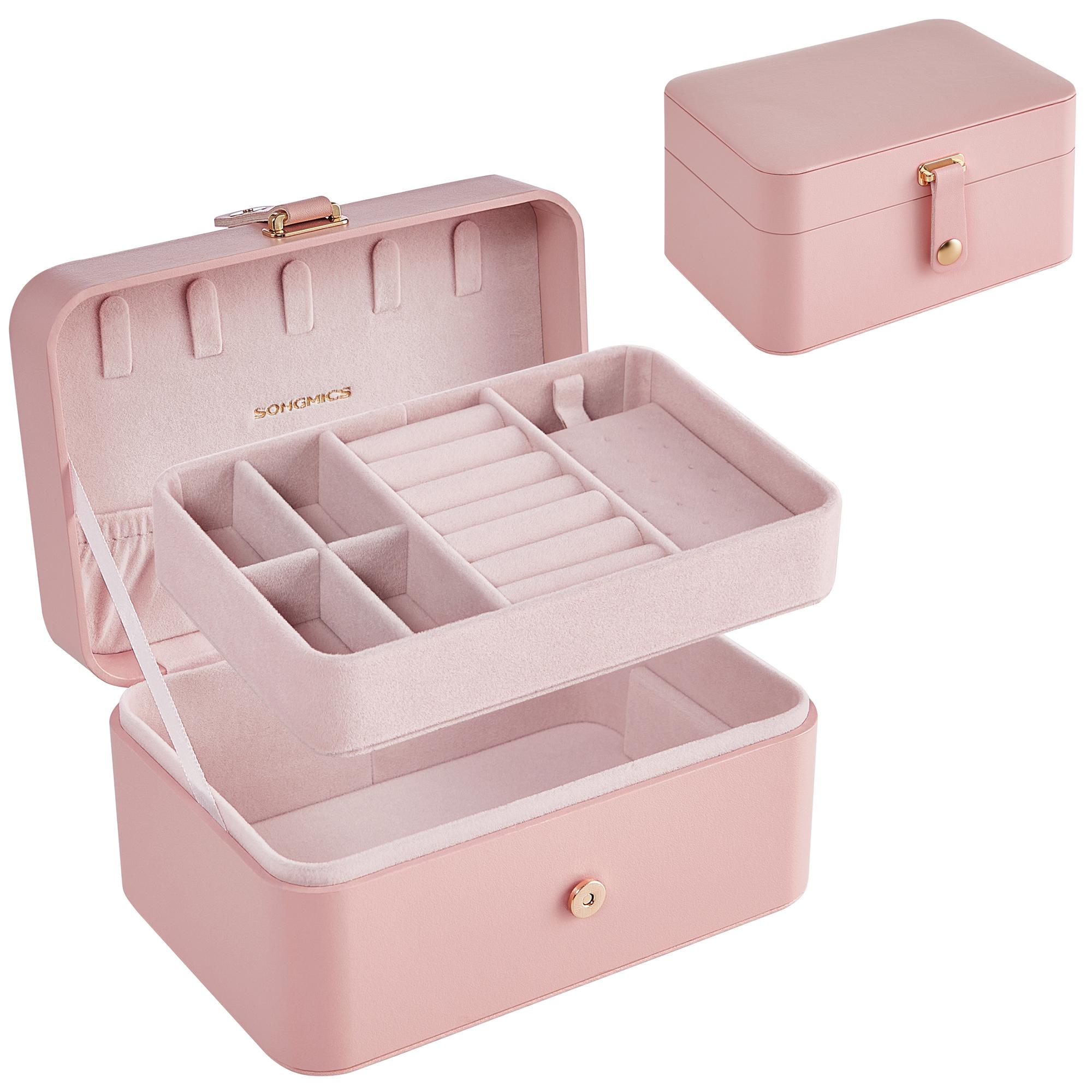 Smykkeskrin til rejse med 2 lag - jelly pink, kompakt opbevaring til øreringe, halskæder og armbånd