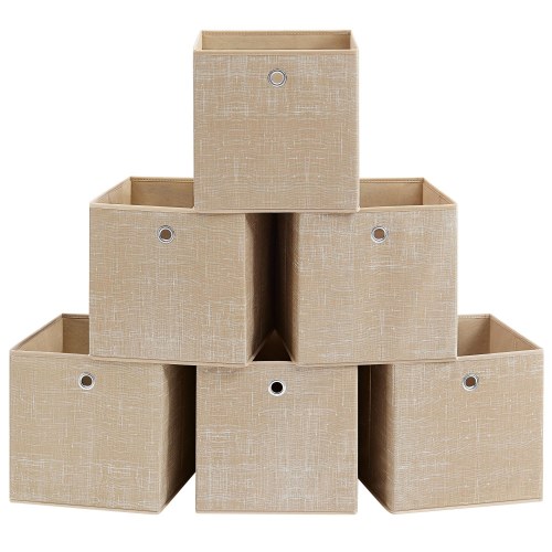 Sæt med 6 foldbare opbevaringskuber i non-woven – 30 × 30 × 30 cm, sandbeige