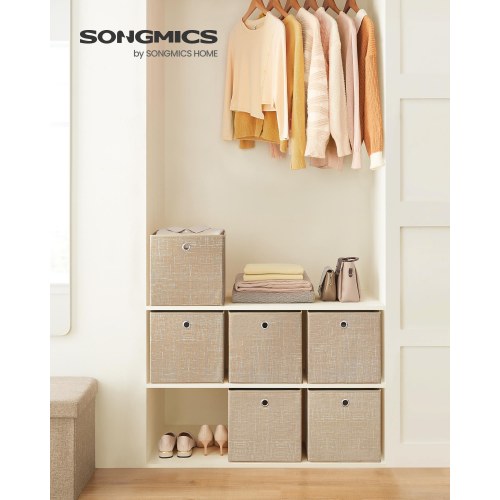 Sæt med 6 foldbare opbevaringskuber i non-woven – 30 × 30 × 30 cm, sandbeige