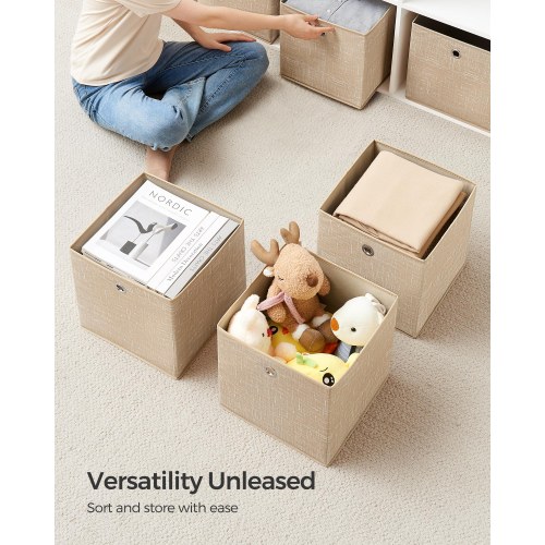 Sæt med 6 foldbare opbevaringskuber i non-woven – 30 × 30 × 30 cm, sandbeige