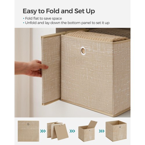 Sæt med 6 foldbare opbevaringskuber i non-woven – 30 × 30 × 30 cm, sandbeige