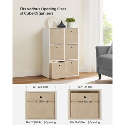 Sæt med 6 foldbare opbevaringskuber i non-woven – 30 × 30 × 30 cm, sandbeige