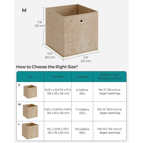 Sæt med 6 foldbare opbevaringskuber i non-woven – 30 × 30 × 30 cm, sandbeige