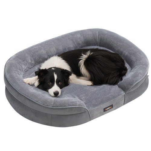 FEANDREA orthopædisk hundeseng/sofa - large, 91 × 68 × 18 cm, æggebakke-skum, vandtæt inderbetræk, aftageligt og maskinvaskbart overtræk, skridsikker bund, lysegrå