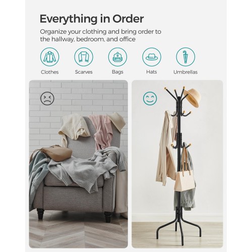 Fritstående stumtjener i metal – 12 kroge, 4 ben, sort