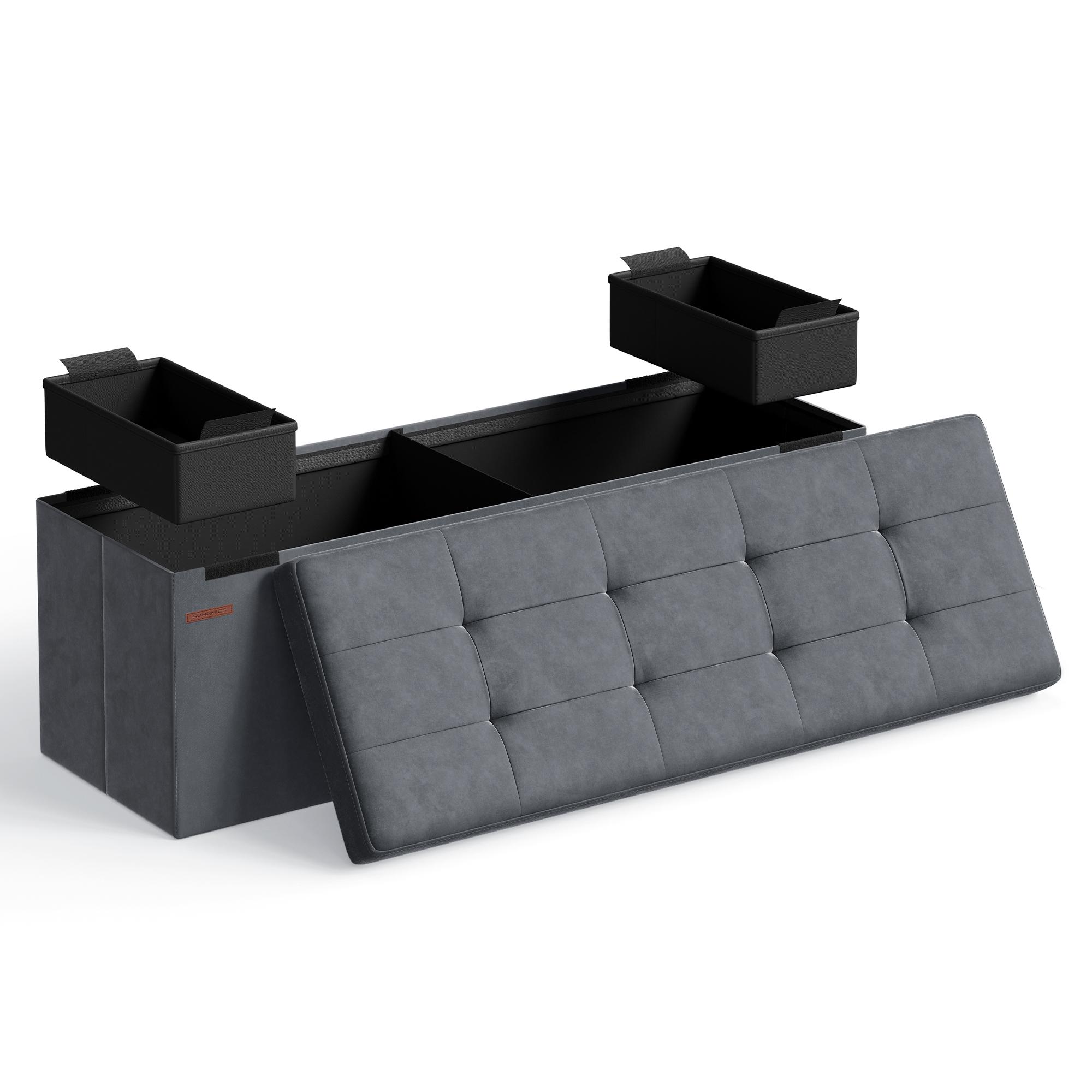 Foldbar opbevaringspuf/bænk - 38 × 110 × 38 cm, skifergrå, høj bæreevne 300 kg