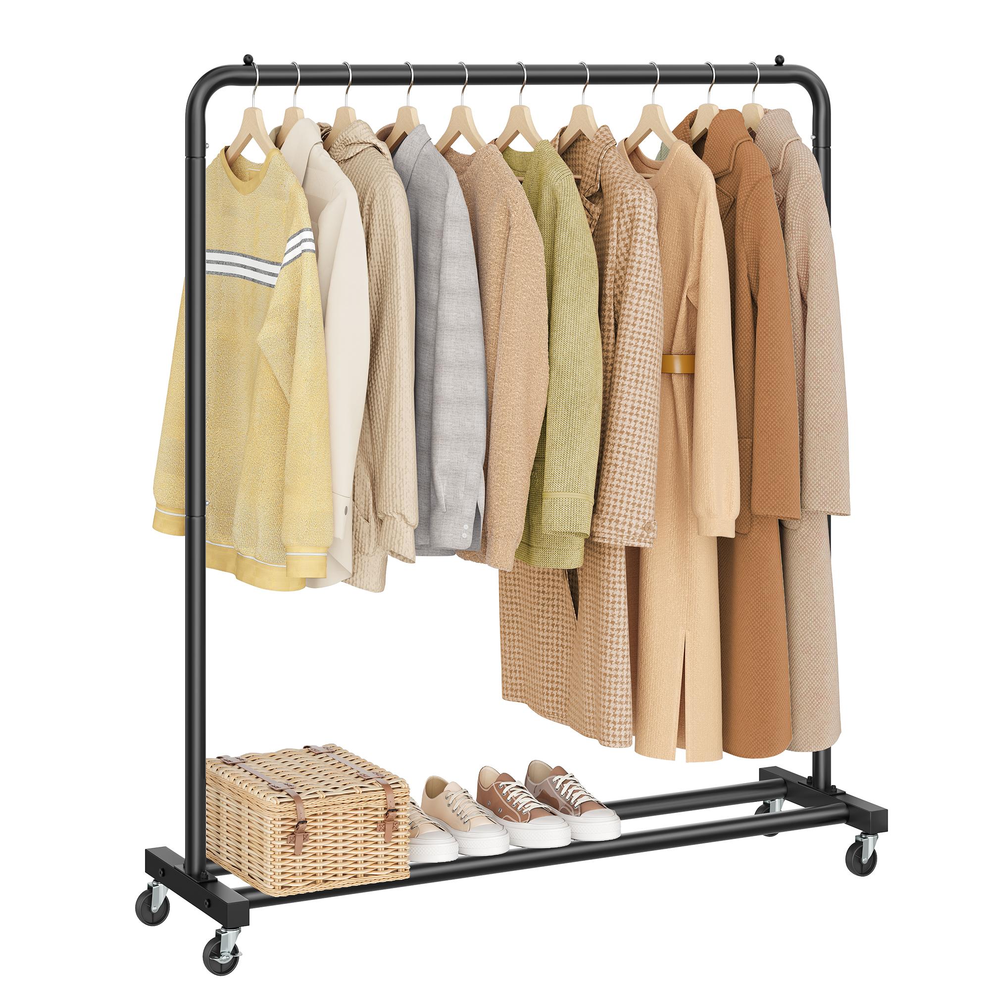 Tøjstativ på hjul - garderobestativ med bremser, 50 kg, 38 × 110 × 141,5 cm, blæksort (HSR016BH01)