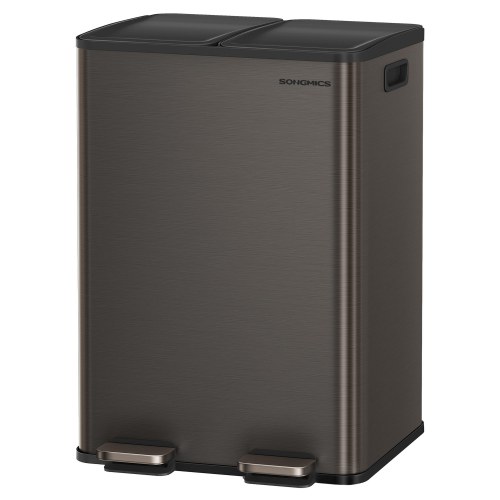 Dobbelt skraldespand 2 x 30 l med soft-close og pedal – rustfrit stål, skifergrå