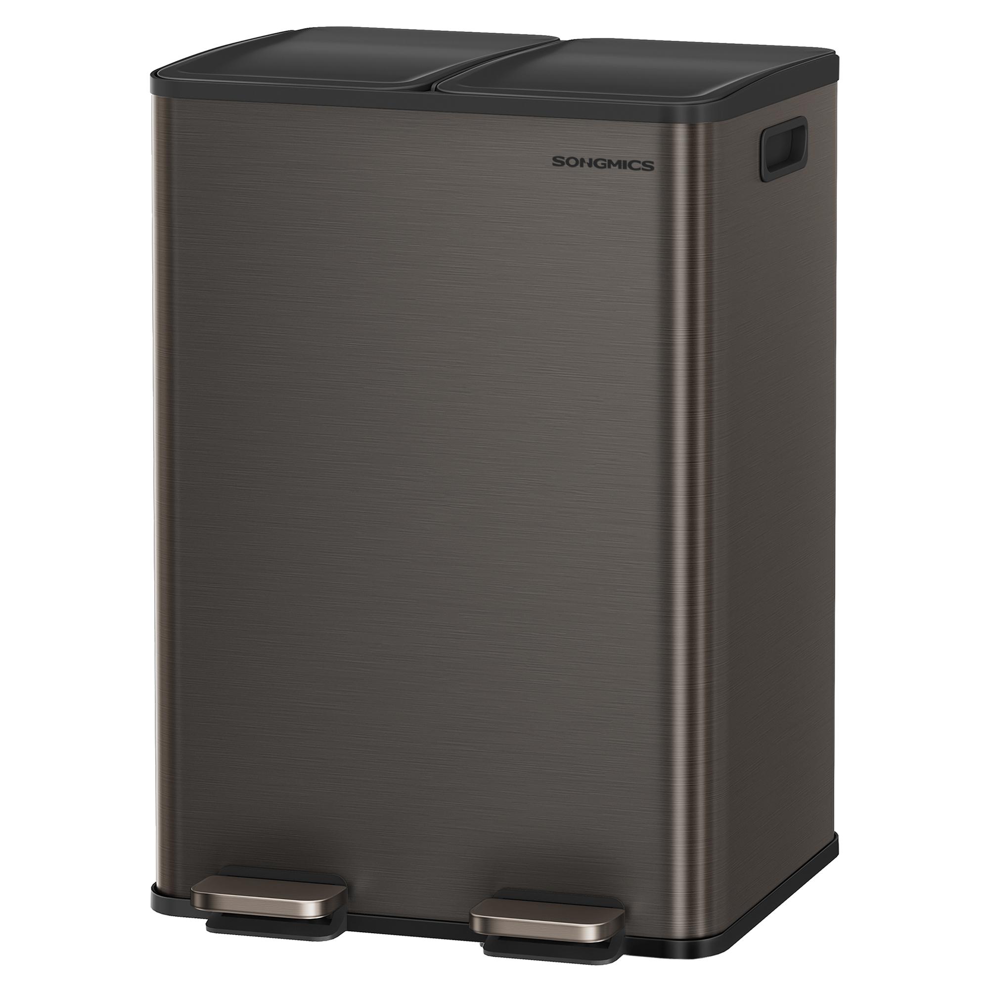 Dobbelt skraldespand 2 x 30 l med soft-close og pedal – rustfrit stål, skifergrå