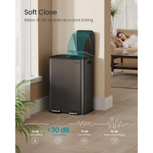 Dobbelt skraldespand 2 x 30 l med soft-close og pedal – rustfrit stål, skifergrå