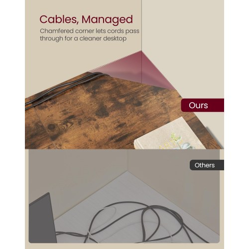 L-formet hjørneskrivebord 130 × 130 × 76 cm med 2 hylder – rustik brun/sort