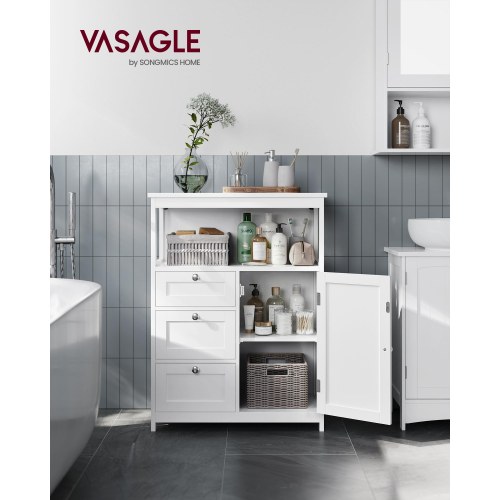 Gulvstående opbevaringsskab med 3 skuffer og justerbar hylde - hvid, 30 × 60 × 80 cm