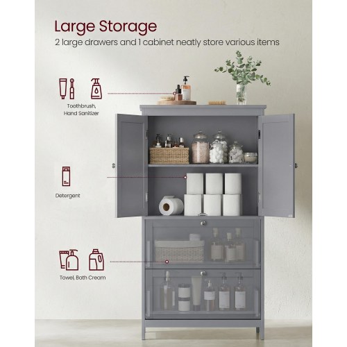 Gulvstående opbevaringsskab med 2 skuffer og 2 låger - justerbar hylde, 30 × 60 × 110 cm, duegrå
