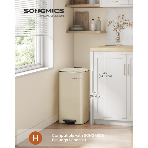 Køkken-skraldespand 30 l med pedal og soft close - sandbeige, rustfri stål, inderspand (LTB593A02)