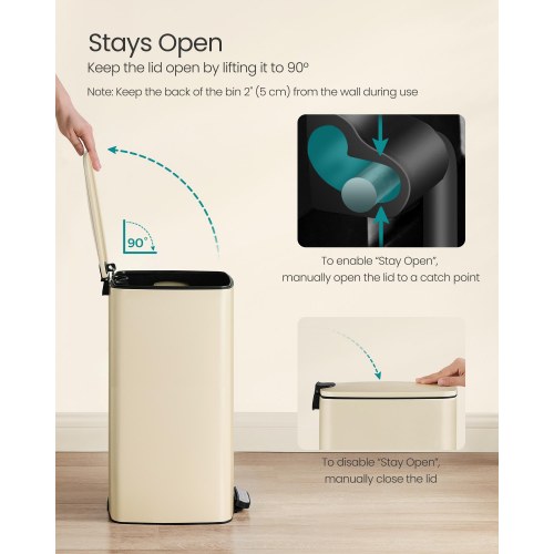 Køkken-skraldespand 30 l med pedal og soft close - sandbeige, rustfri stål, inderspand (LTB593A02)