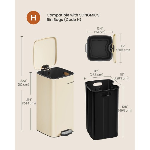 Køkken-skraldespand 30 l med pedal og soft close - sandbeige, rustfri stål, inderspand (LTB593A02)
