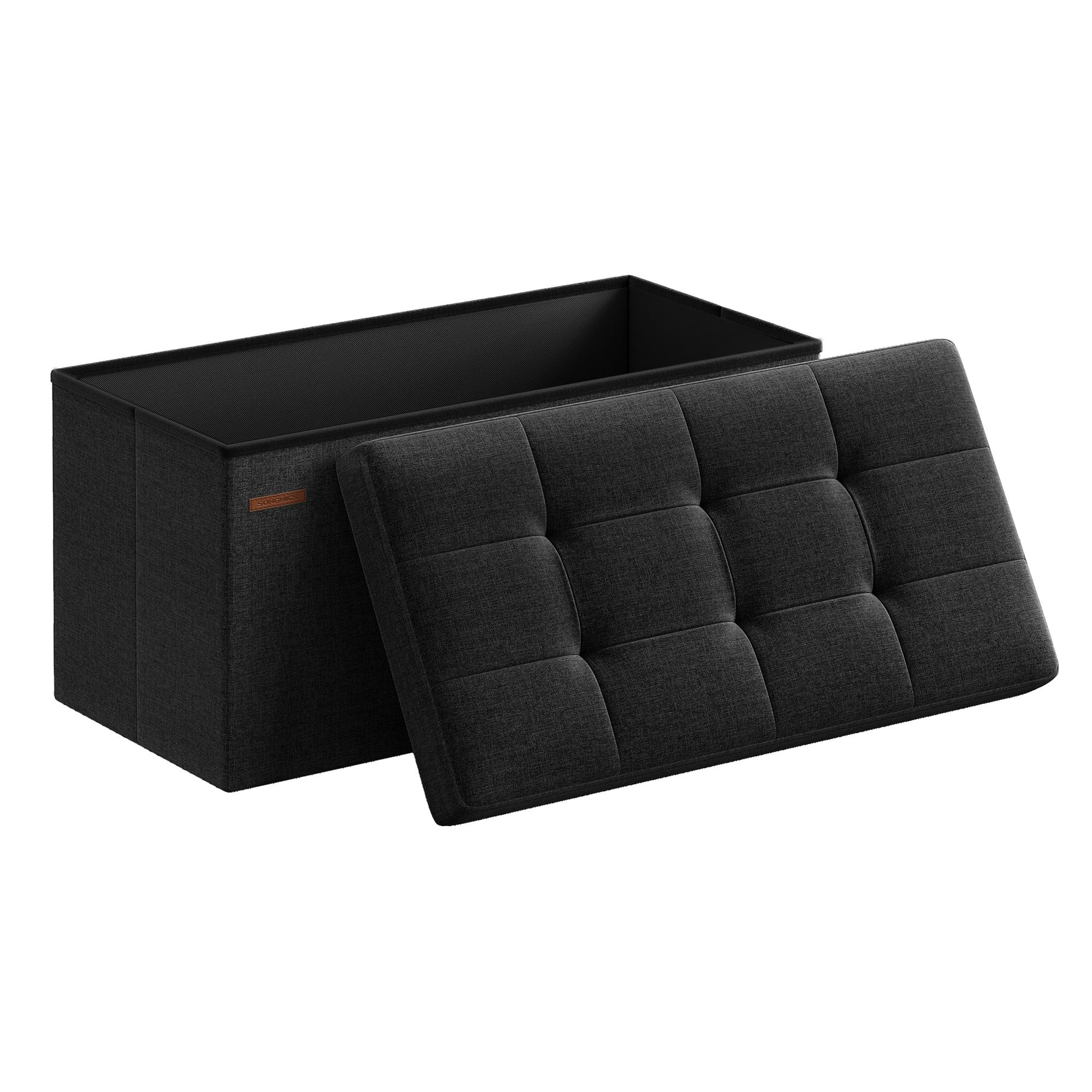 Foldbar opbevaringspuf 76 cm - bænk med låg, 300 kg, blæksort