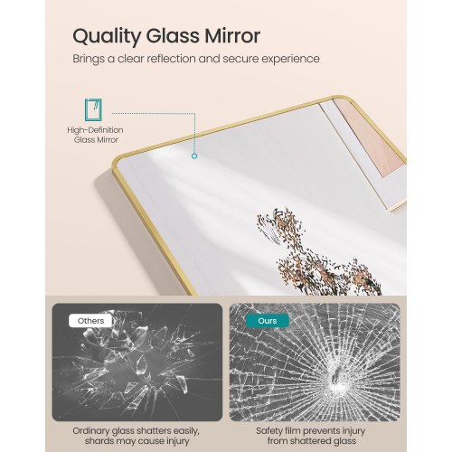 Fuldfigurs gulvspejl 160 × 50 cm – rektangulært spejl med stander, hærdet glas, aluminiumsramme – lys guld