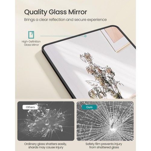 Fuldfigurs gulvspejl 150 × 40 cm med ståstativ – rektangulært spejl i hærdet glas, aluminiumsramme, blæksort