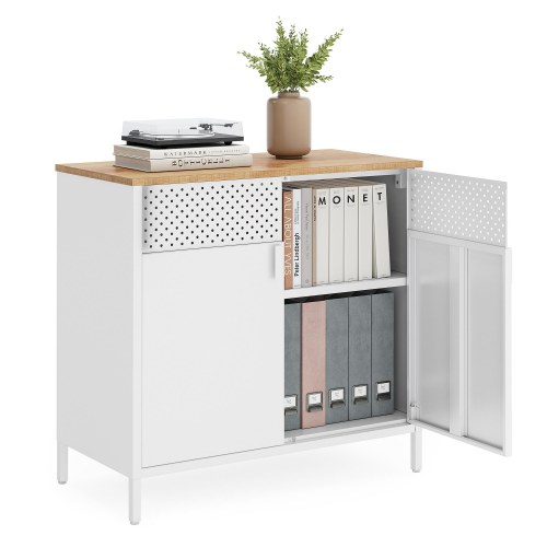 Opbevaringsskab i metal med dobbeltdøre – justerbar hylde, natur/hvid, LSC102W57