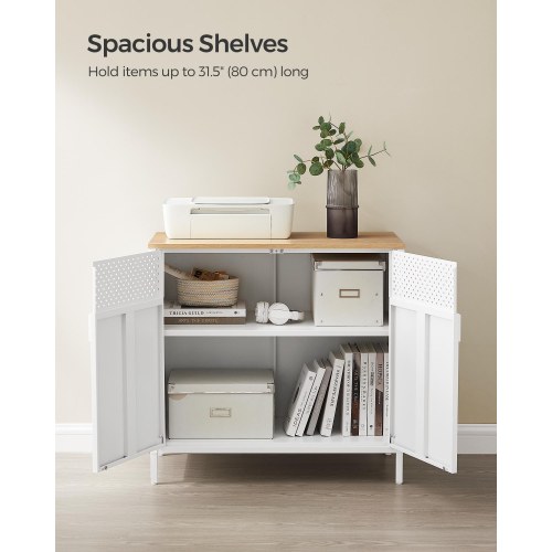 Opbevaringsskab i metal med dobbeltdøre – justerbar hylde, natur/hvid, LSC102W57