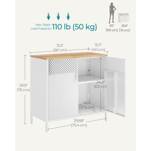 Opbevaringsskab i metal med dobbeltdøre – justerbar hylde, natur/hvid, LSC102W57