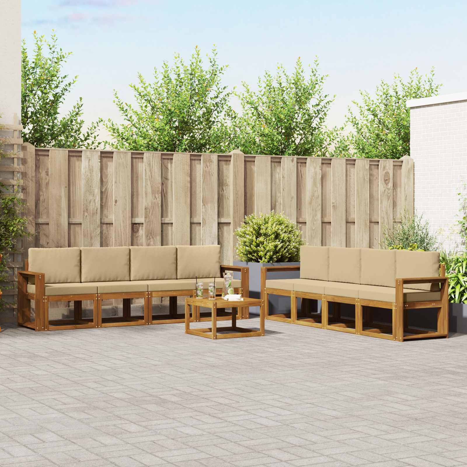 Udendørs sofagruppe 9 stk Naturlig og Beige Massivt Akacietræ