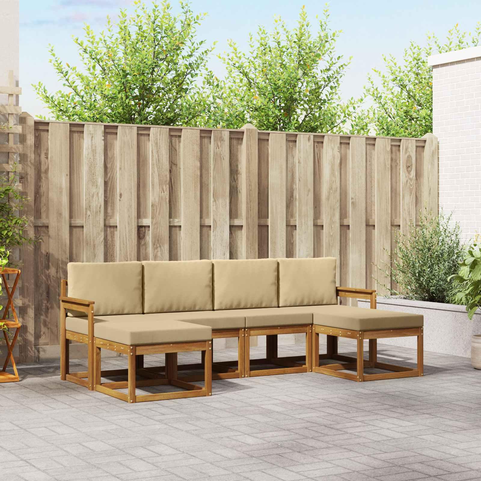Udendørs Sofagruppe 6 Dele Massivt Akacietræ - Naturlig og beige / Åben ramme