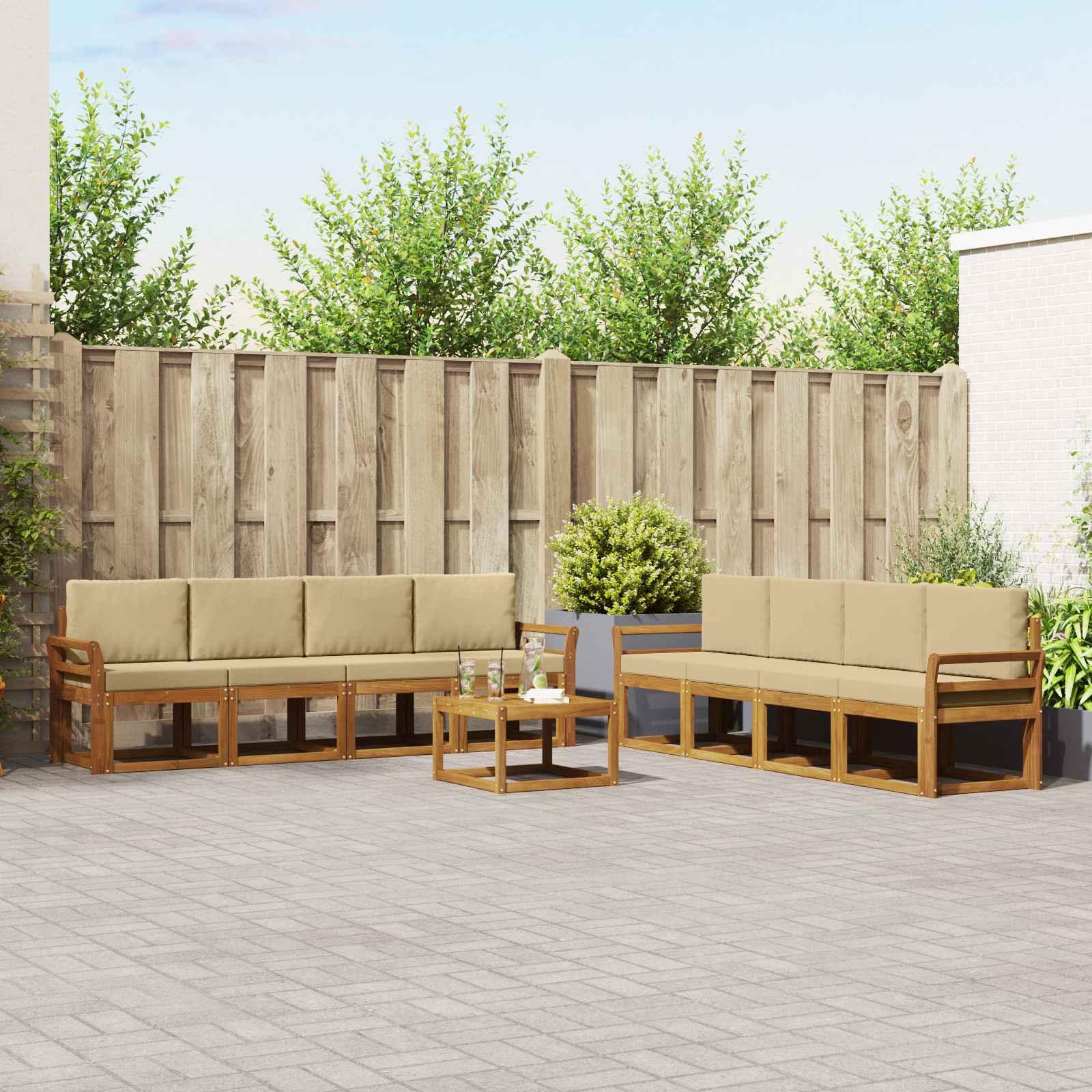 Udendørs sofagruppe 9 stk Naturlig og Beige Massivt Akacietræ