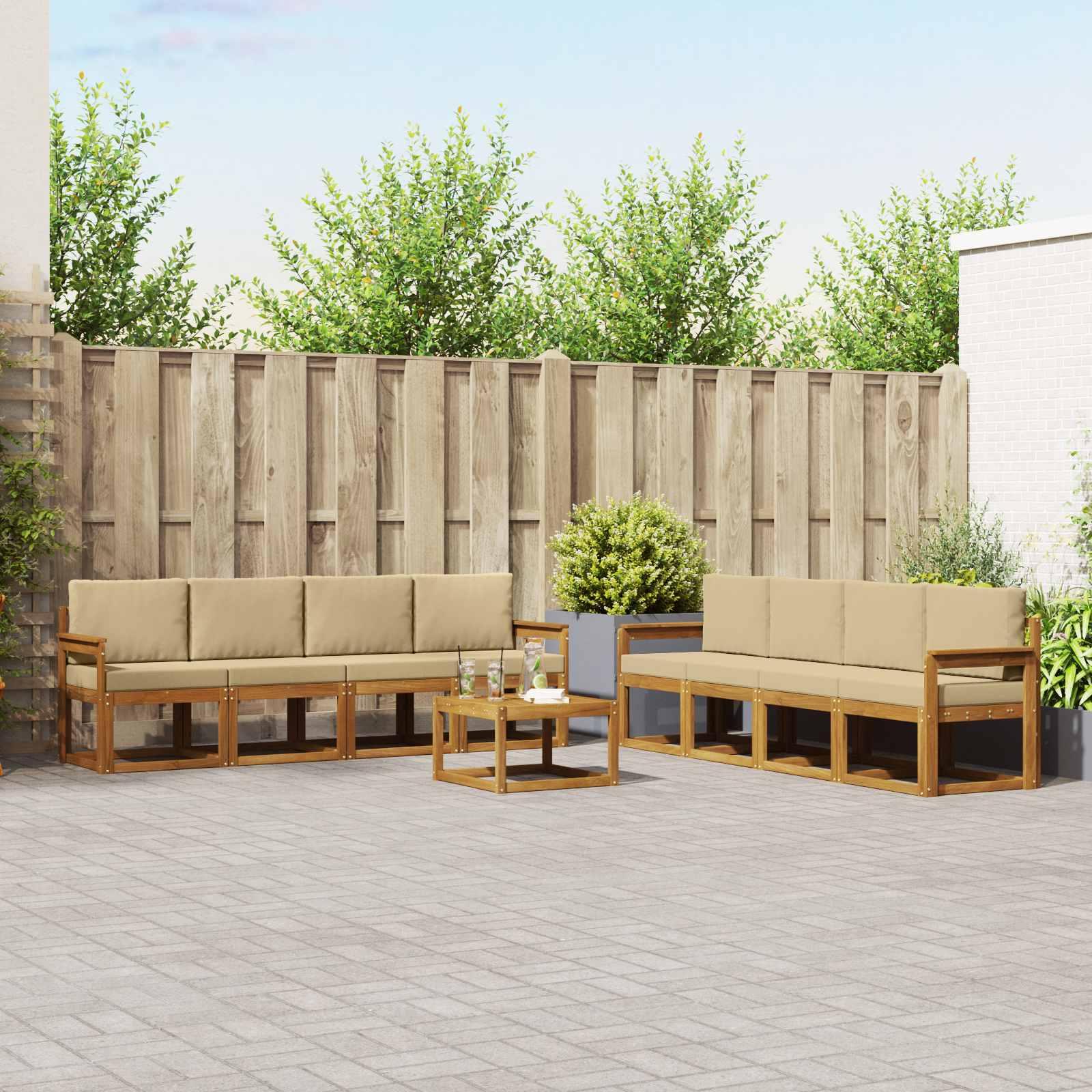 Udendørs sofagruppe 9 stk Naturlig og Beige Massivt Akacietræ