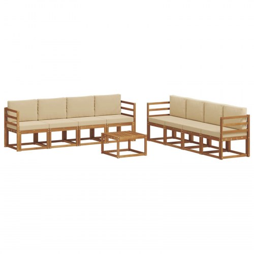 Udendørs sofagruppe 9 stk Naturlig og Beige Massivt Akacietræ