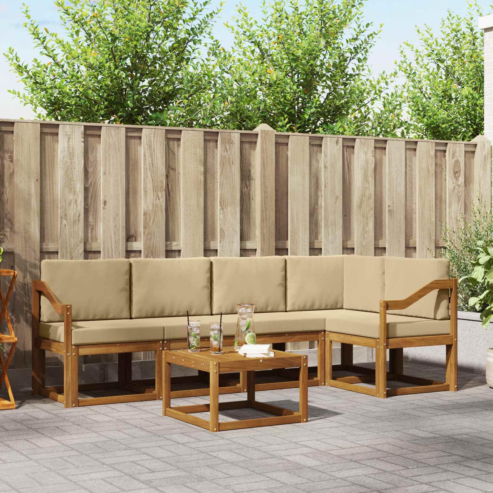 Sofa Sæt 6 stk Naturlig og Beige Soli Akacietræ og polyester
