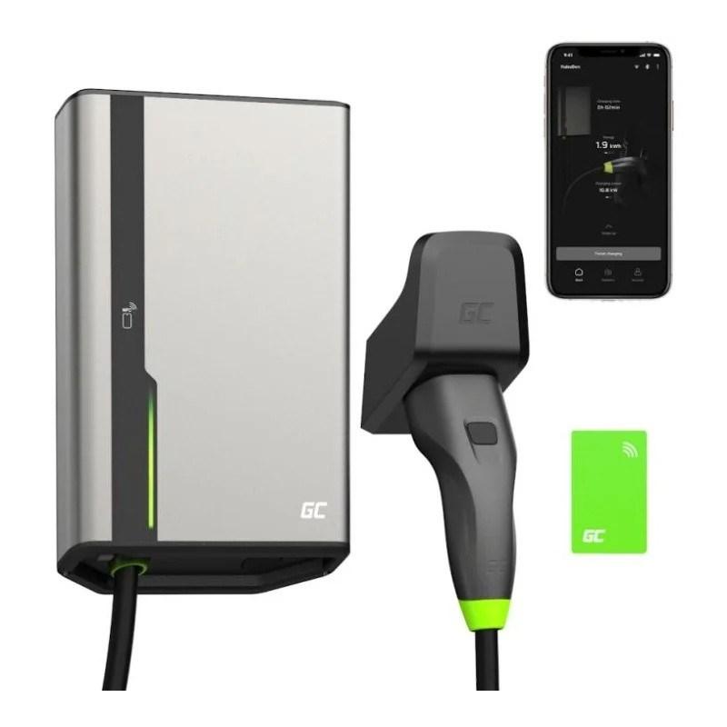 Greencell HabuDen Wallbox 22kW 32A 5m NFC Kabel Typ 2 Inteligentna Stacja Ladowania EV z Aplikacja GC App Bluetooth WiFi