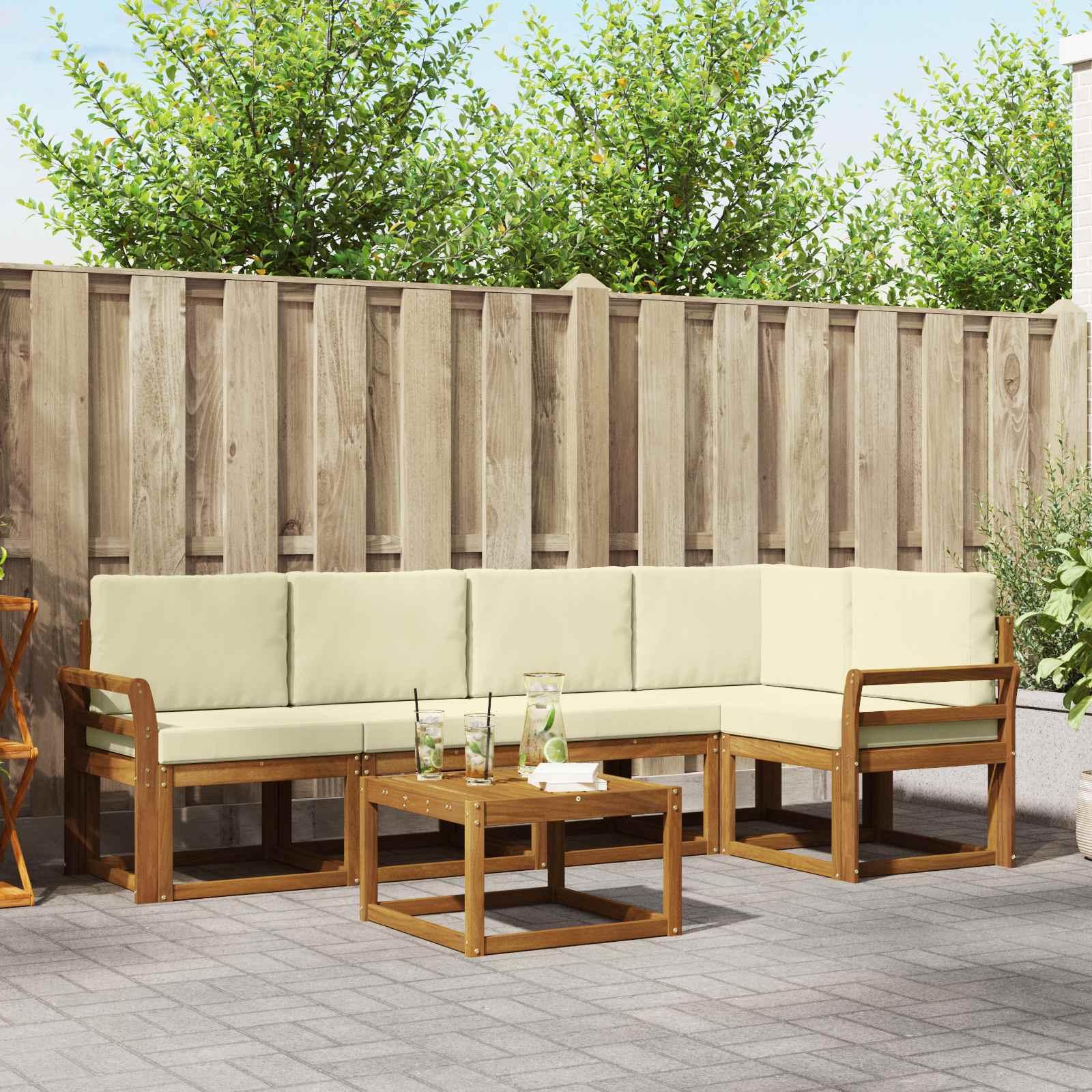 Udendørs sofagruppe med pude 6 stk Naturlig og Fløde